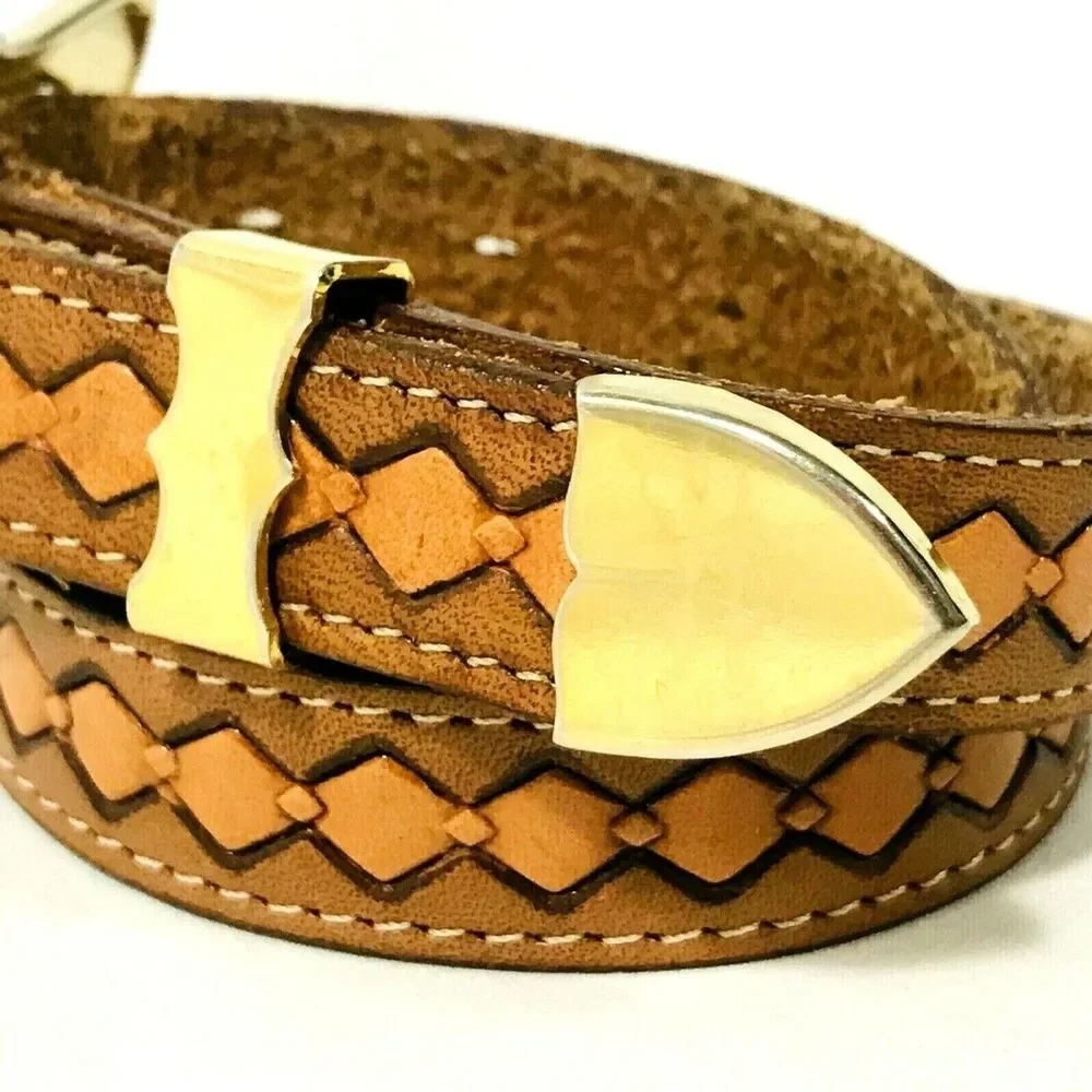 Justin Boots Belt Skinny Leather Tooled 28 Western Fit 23.5-26.5 Cowgirl Diamond